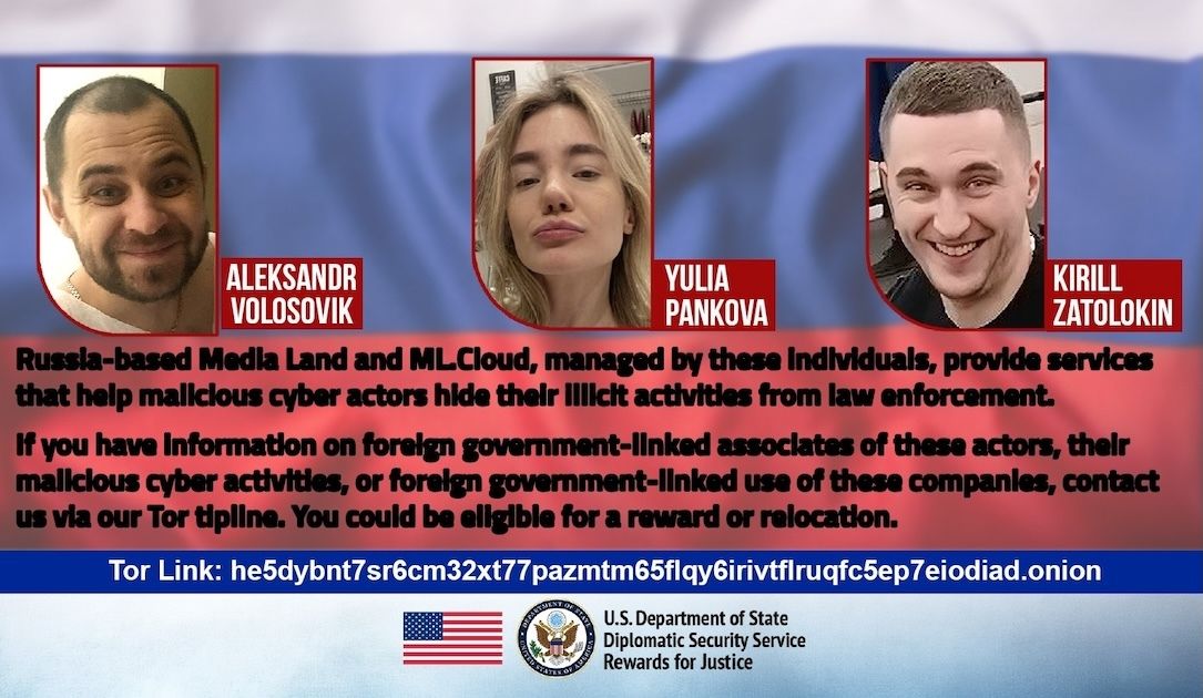 U.S. charges three Russians over alleged Media Land cybercrime hosting