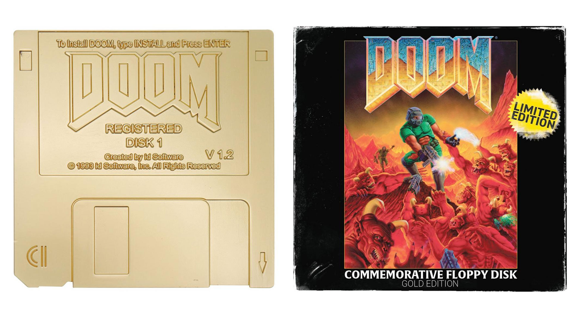 Doom floppy disk replica is listed at GameStop with imitation-gold plating